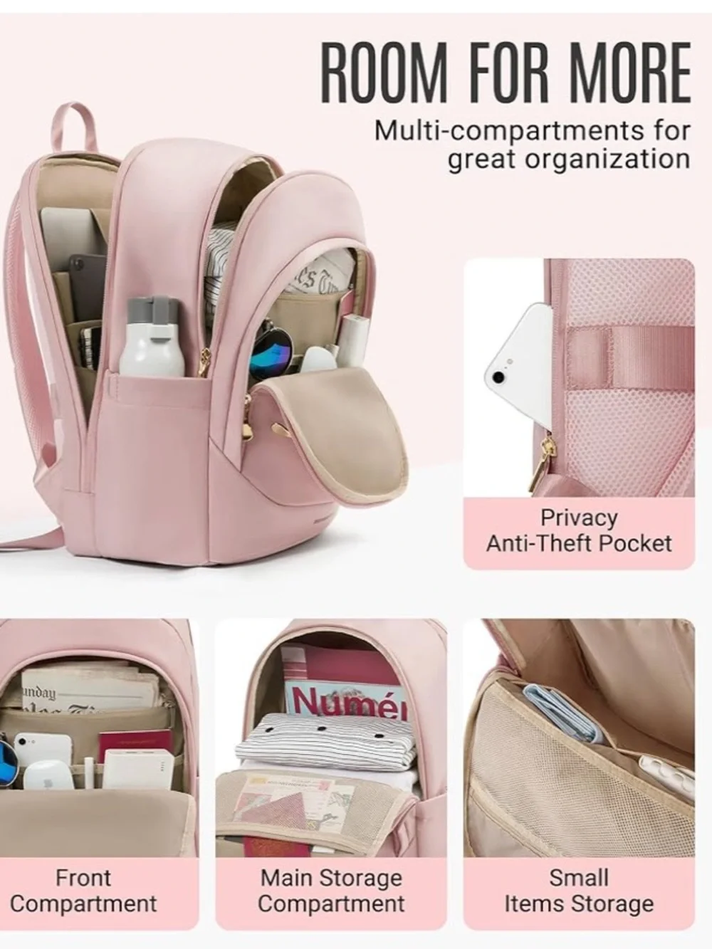 Everyday Blush Pink Backpack with Gold Hardware